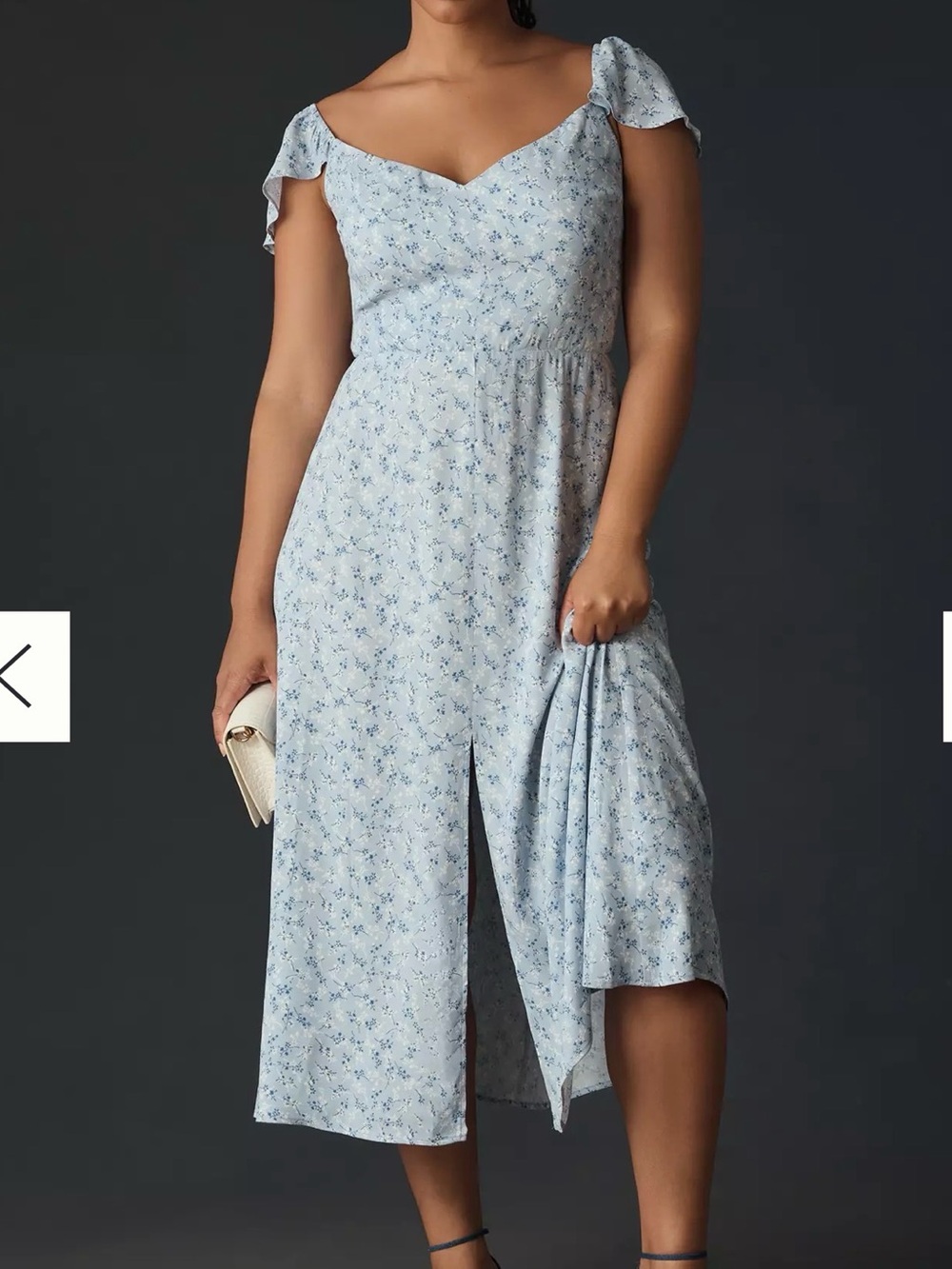 Reformation Size 16 Baxley Blue Floral Midi Dress Flutter Sleeve Anthropologie